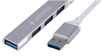 Разветвитель Gembird UHB-C206, USB3.0, 3xUSB2.0, кабель USB 10 см, серебристый