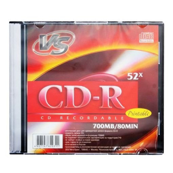 Диск CD-R 700 Mb VS 52x Slim Case Ink Printable