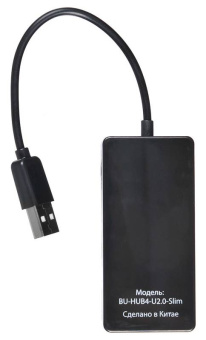 Концентратор USB-A - 4-port USB2.0, Buro Slim BU-HUB4-U2.0-Slim, черный