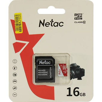 Карта памяти microSD .16Gb Netac P500 Eco Class 10, с SD адаптером