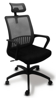 Кресло Бюрократ MC-201-H  (сетка/ткань, мех. качания, крест. пластик, с подголов., до 120 кг) Черный