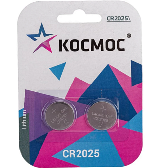 Элемент питания CR2025, 3V, 2шт, Kocмос CR2025 на блистере