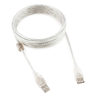 Кабель USB2.0 Am < - > Bm  2.0м, Cablexpert, экран, феррит.кольцо, прозрачный, пакет