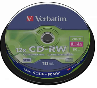 Диск CD-RW 700 Mb Verbatim 12x Cake Box (10шт) (43480)