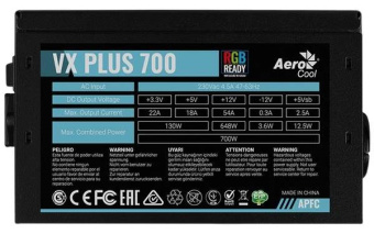 Блок питания 700W Aerocool VX Plus 700 RGB (120mm, 24+2*4pin, 2*8pin, 6*SATA, 4*IDE)