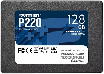 Накопитель SSD SATA .128Gb Patriot P220 (TLC, 550/480 Мбайт/сек, 60 TBW)