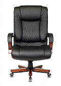 Кресло Бюрократ T-9925 WALNUT (кожа/кожзам, мех. качания, крест. металл/дерево, до 200 кг) Черный