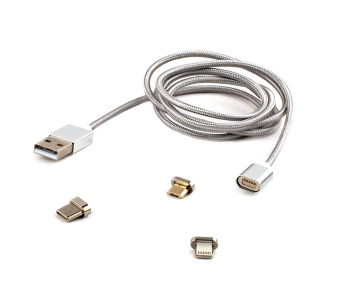 Кабель магнитный USB-A - microUSB+Lightning+USB-C, 1.0м, Cablexpert, магнитный, Серый