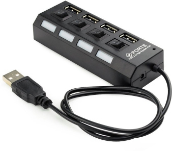 Концентратор USB-A - 4-port USB2.0, Gembird UHB-243-AD с подсветкой и выключателем, блистер