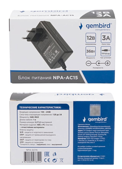 Блок питания универсальный Gembird NPA-AC15, 36Вт 1 штекер