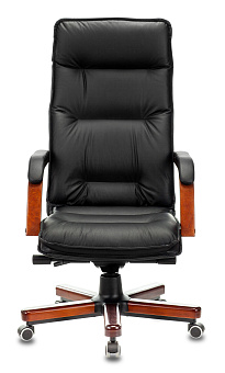 Кресло Бюрократ T-9927 WALNUT (кожа/кожзам, мех. качания, крест. металл/дерево, до 200 кг) Черный