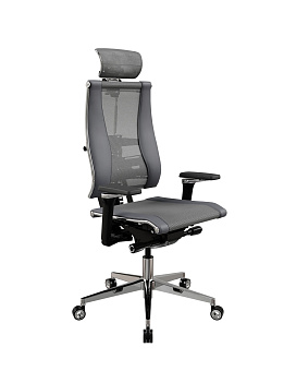Кресло МЕТТА Yoga Spine F (Адаптивная спинка, сетка+экокожа) Серый-Темно-Серый