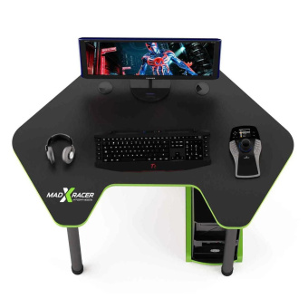 Стол компьютерный MaDXRacer PILOT GTC12 "1260х845х750" черный, кромка зеленая