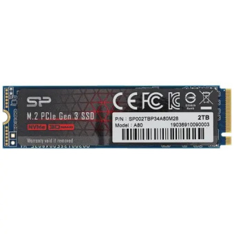 Накопитель SSD M.2 2Tb Silicon Power A80 (PCI-E 3.0 x4, 3400/3000 Мбайт/сек)