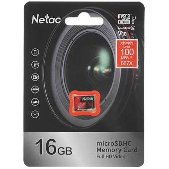 Карта памяти microSD 16Gb Netac P500 Extreme Pro Class 10, 100MB/s, без SD адаптера