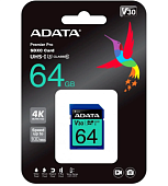 Карта памяти SD .64Gb ADATA SDXC Class 10 UHS-I U3 V30S 100/80 MB/s