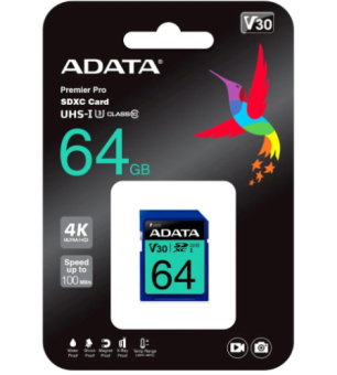 Карта памяти SD .64Gb ADATA SDXC Class 10 UHS-I U3 V30S 100/80 MB/s