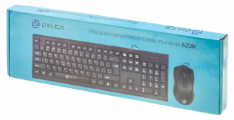 Комплект проводной (клавиатура+мышь) OKLICK 620M (красные буквы кириллицы) USB черный
