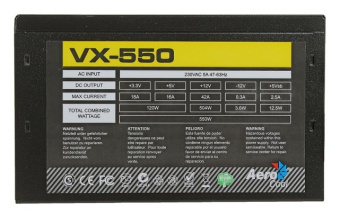 Блок питания 550W Aerocool VX Plus 550 (120mm, 20+8pin, 1*8pin, 3*Sata, 3*IDE)