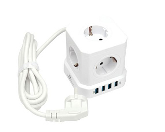 Сетевой фильтр Cablexpert Tower TWR-5-U4-W-2, 5р, 10А, 4хUSB, 3.1А, 2м, белый