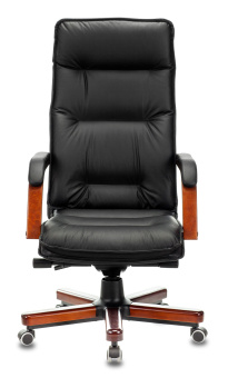 Кресло Бюрократ T-9927 WALNUT (кожа/кожзам, мех. качания, крест. металл/дерево, до 200 кг) Черный