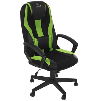 Кресло Zombie 9 (текстиль/эко.кожа, мех. качания, крест. пластик, до 120 кг) Черный/салатовый