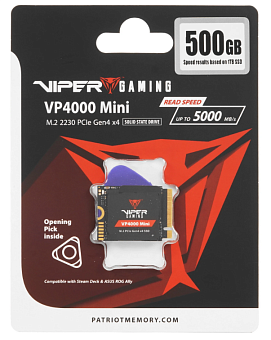 Накопитель SSD M.2 .500Gb Patriot Viper VP4000 Mini (2230, PCI-E 4.0 x4, 4700/1700 Мбайт/сек)