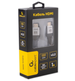 Кабель соединительный HDMI (m) < - > HDMI (m)  1.0м, ver 2.2, Cablexpert, экранированный, нейлон.оплетка  серый