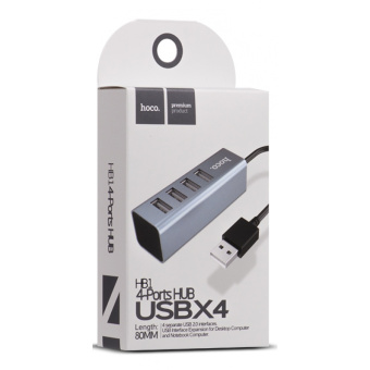 Концентратор USB-A - 4-port USB2.0, Hoco HB1, темно-серый