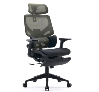 Кресло Cactus CS-CHR-MC01-LGNBK (сетка/ткань, с подголов., подст.для ног) Черный-салатовый