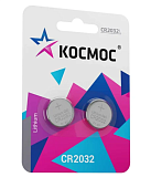 Элемент питания CR2032, 3V, 2шт, Kocмос CR2032 на блистере