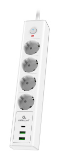 Сетевой фильтр Cablexpert Exnovo EXN-4-CU2-W-2, 4р, 16А, 1xType-C PD, 30Вт, 2хUSB, 2м, белый