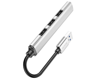 Концентратор USB-A - 4-port USB3.0, Hoco HB26 алюминий серебристый
