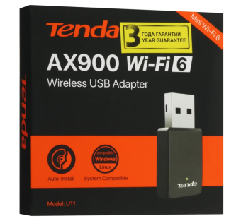 Сетевая карта USB2.0 Tenda U11 Pro 802.11ax, 5 ГГц, 900 Мбит/с, черный