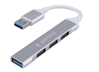 Разветвитель Gembird UHB-C206, USB3.0, 3xUSB2.0, кабель USB 10 см, серебристый