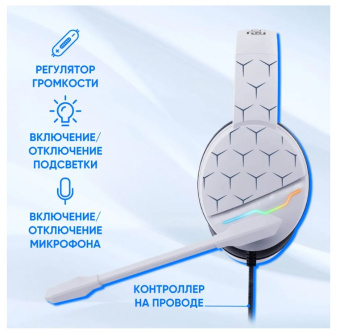 Наушники проводные Oklick HS-L710G (мониторные закрытые, 20-20 000 Гц, 105дБ, 2м) White / black