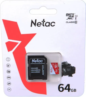 Карта памяти microSD 64Gb Netac P500 Eco Class 10, с SD адаптером