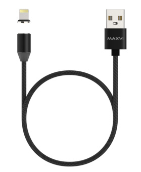 Кабель USB-A < - > Lightning, 1.0м, Maxvi MCm-01L магнитный разъем, черный