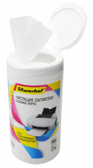 Салфетки Silwerhof Влажные салфетки для компьютеров и оргтехники (100шт) туба