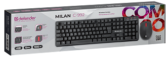 Комплект беспроводной (клавиатура+мышь) Defender Milan C-992 Black