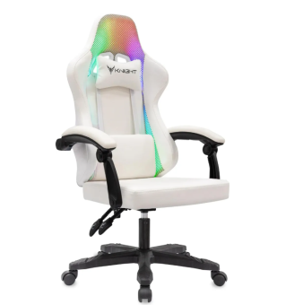 Кресло Knight Wolf RGB белый экокожа/сетка с подголов. крестов. пластик
