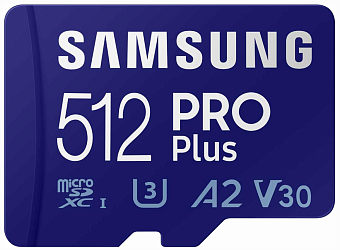 Карта памяти microSD 512Gb Samsung PRO Plus Class 10 A2 V30 UHS-I (U3) с SD адаптером