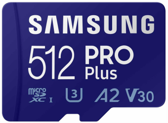 Карта памяти microSD 512Gb Samsung PRO Plus Class 10 A2 V30 UHS-I (U3) с SD адаптером
