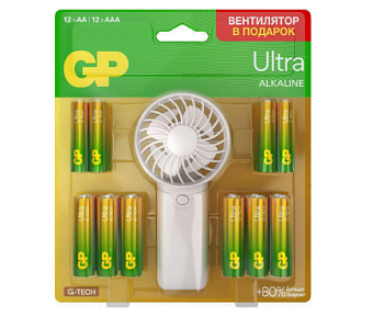 Элемент питания AA/AAA, 1.5V, 24шт, GP Ultra 15AU/24AU/FANWETA21-2CRSBC24 AA/AAA (промо:Вентилятор в подарок)