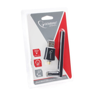 Сетевая карта USB2.0 Gembird WNP-UA-009 802.11b/g/n/ac/а, 2.4Ггц, 5Ггц, 600Мбит, 18 дБм, черный