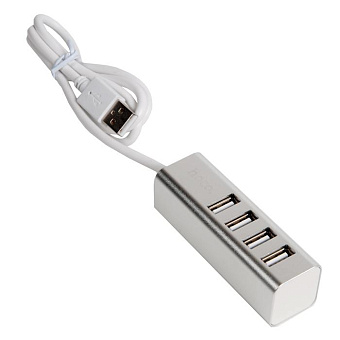 Концентратор USB-A - 4-port USB2.0, Hoco HB1, серебристый