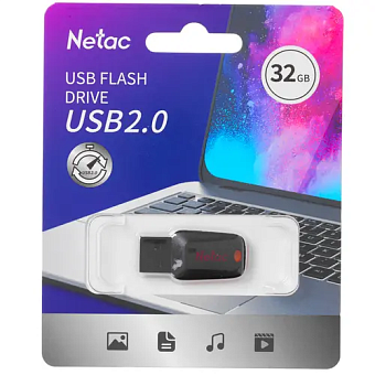 Флешка .32Gb Netac U197 USB2.0 пластиковая, черная