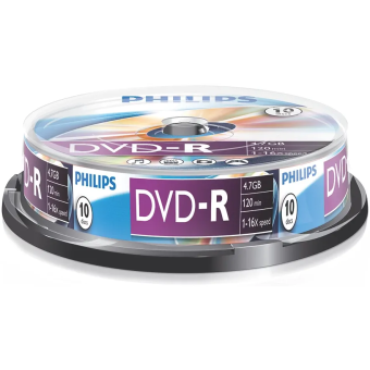 Диск DVD-R 4,7Gb Philips 16x Cake Box (10шт.)