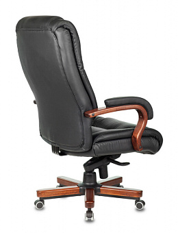 Кресло Бюрократ T-9925 WALNUT (кожа/кожзам, мех. качания, крест. металл/дерево, до 200 кг) Черный