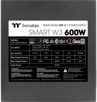 Блок питания .600W Thermaltake Smart W3 120mm 80+ Standart